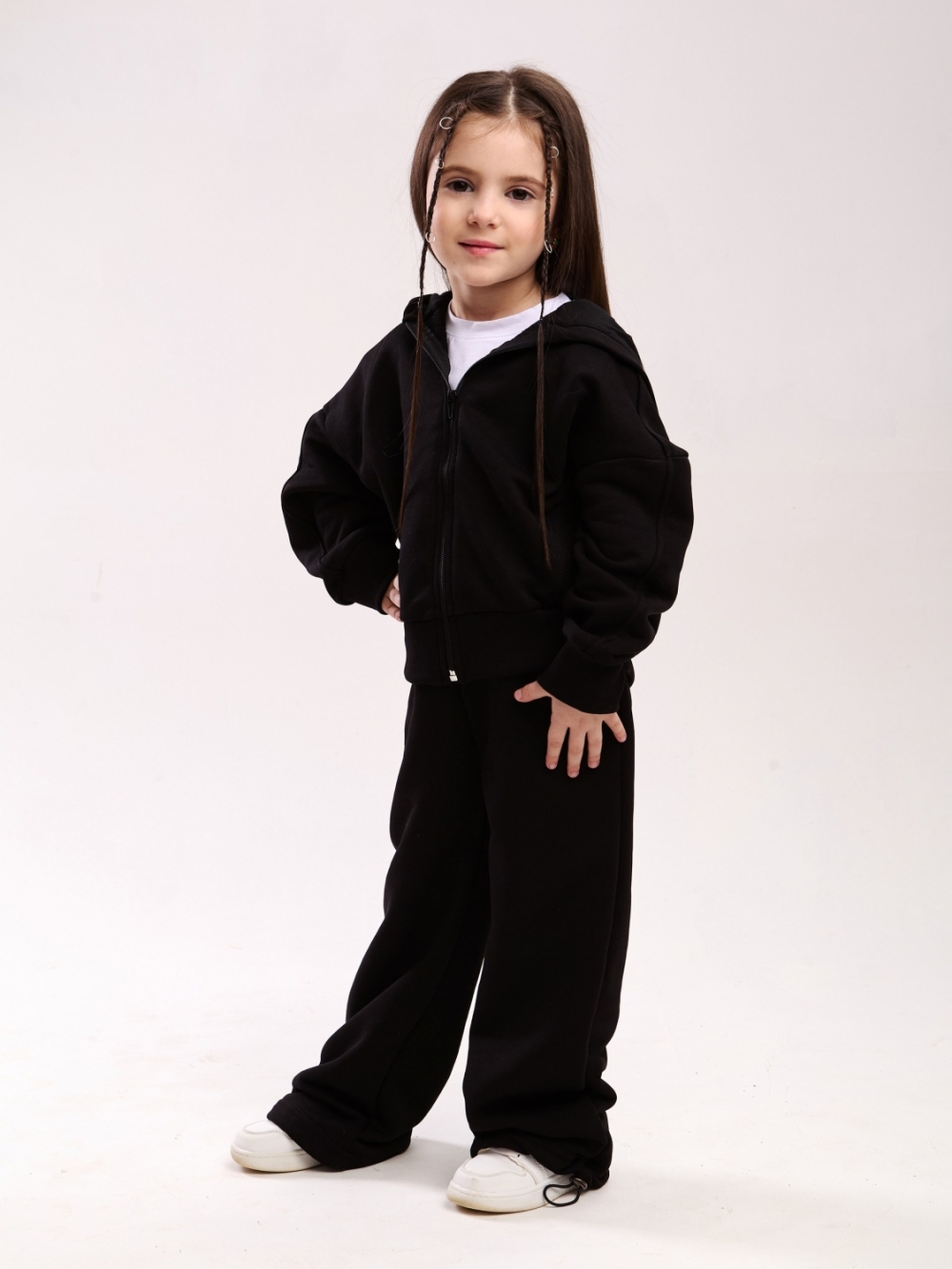 344-Ч. Костюм детский оверсайз на молнии, черный, хлопок 65%, 35% ПЭ, 3-х нитка без начеса 98,104,110,116