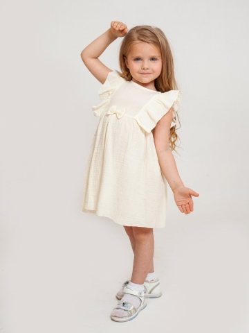 Купить 322-СЛ. Платье из муслина детское, хлопок 100% сливочный, р. 74,80,86,92 в Невинномысске