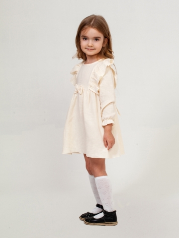 Купить 321-СЛ. Платье из муслина детское, хлопок 100% сливочный, р. 74,80,86,92 в Невинномысске